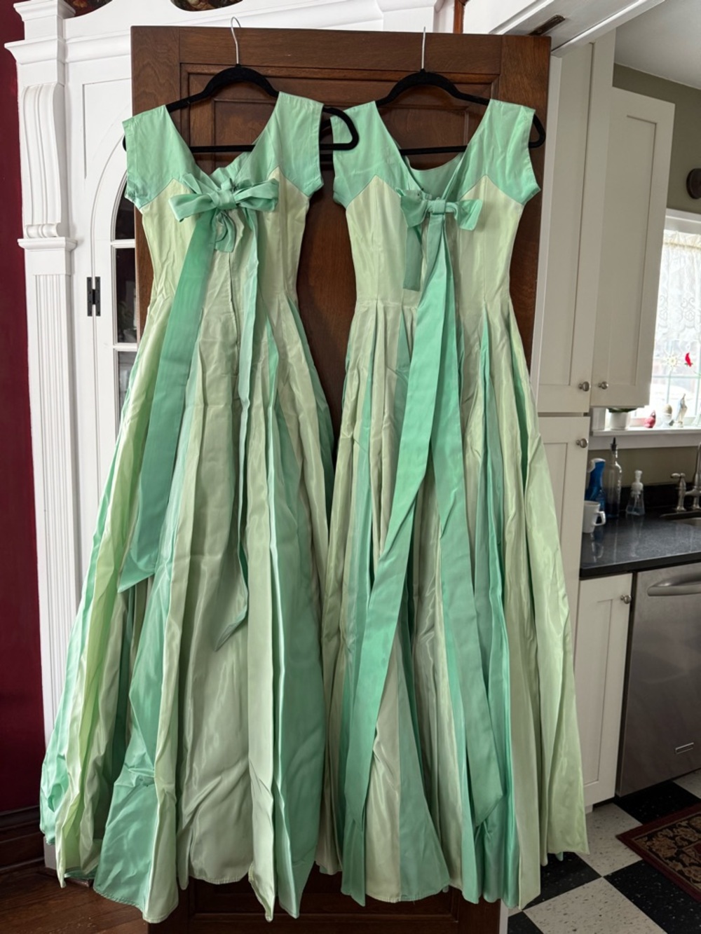 (2) TWO Vintage Mint Green Bridesmaids Gowns 1950’s Full Skirt  with Bow